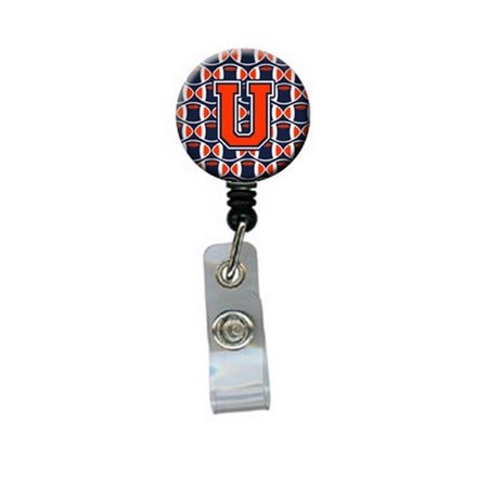 CAROLINES TREASURES Letter U Football Orange, Blue and White Retractable Badge Reel CJ1066-UBR